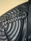 Classic Gear Black Leather Biker Jacket with Belt & Quilted Shoulders (L)
