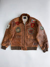 Avirex Type G-1 U.S. Navy Flight Jacket Multi-Patch Leather Bomber with Blood Chit & Shearling Collar (L/XL)