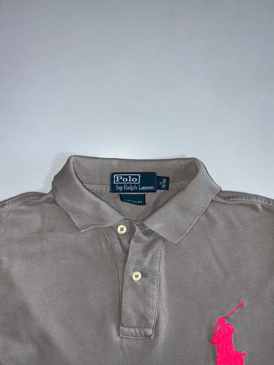Polo Ralph Lauren Big Pony Polo Shirt #3 Sleeve Patch Pink Pony  Grey (L)
