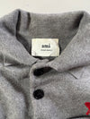AMI Paris Grey Knit Polo Sweater – Red Ami de Coeur Logo (M)