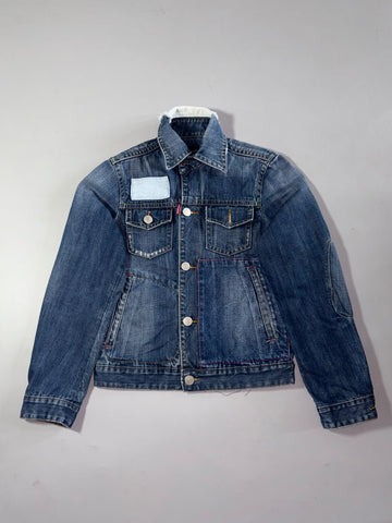 Dsquared2 Patchwork Denim Jacket – Distressed Indigo Trucker (S)