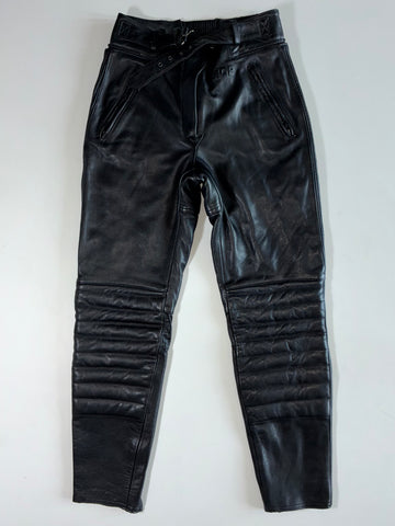 MQP Black Leather Ribbed Motorcycle Pants (W:28|L:40)