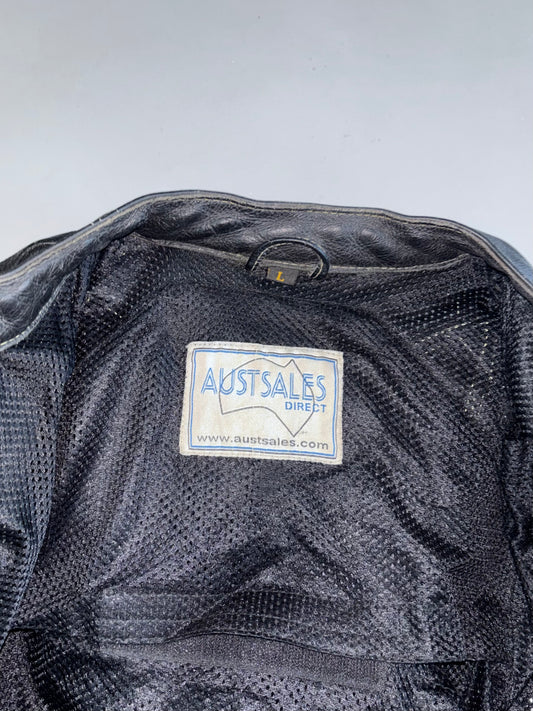 Austsales Direct Black White Leather Racing Jacket (Paded)(M)
