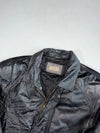 Vintage 90s Dino Gallucci Black Leather Bomber Jacket – Embossed Logo, Snap Pockets (XL)