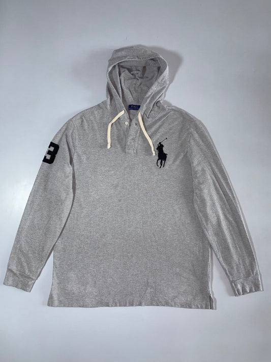 Polo Ralph Lauren Big Pony Hooded Rugby Long Sleeve Grey, Size (2XL)
