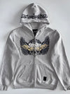 FireStar | Y2K Wing Graphic Zip-Up Hoodie | Grey Marl (XL)