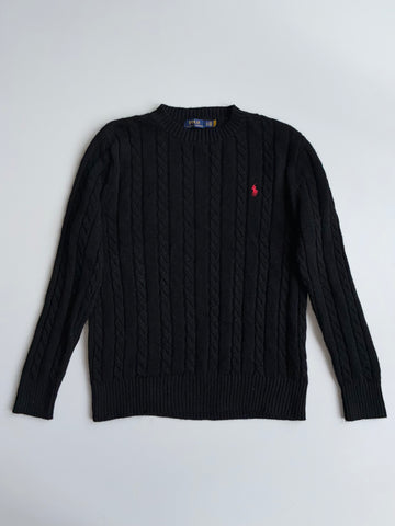 Polo Ralph Lauren Black Cable Knit Crewneck Sweater (L)