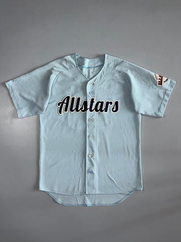 Allstars Baseball Jersey | Mesh Button-Up | Script Lettering | Sky Blue (XL)