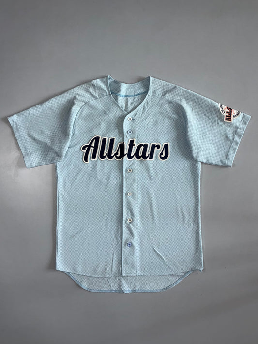 Allstars Baseball Jersey | Mesh Button-Up | Script Lettering | Sky Blue (XL)