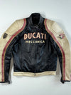 Vintage Ducati Meccanica Black & Cream Leather Racing Jacket (PADDED) (S)