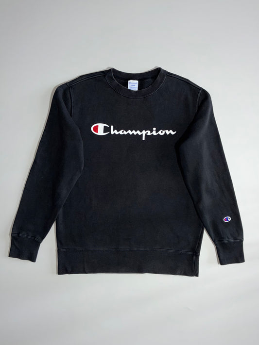 Champion Script Logo Crewneck Sweatshirt – Black, Size Large (M)
