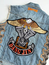 Rare Harley-Davidson “Dang Jin” Eagle Engine Lace-Up Denim Biker Vest(M)