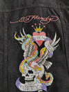 Ed Hardy Embroidered Skull & Snake "New York City" Denim Vest  Black (L)