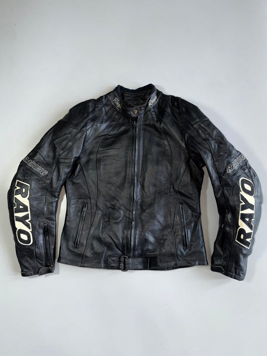 Vintage Rayo Racing Genuine Leather Motorcycle Jacket Real Leather Padded Armour (S)