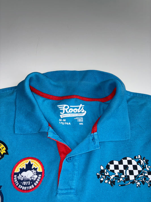 Roots Canada Patchwork Beaver Polo Teal Blue (M)