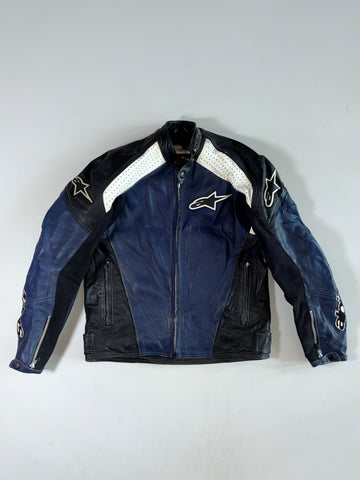 Alpinestars Blue & Black Genuine Leather Moto Racing Jacket Padded (M)