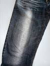 Sheng Yuehan Y2K Heavy Distressed Whisker Wash Dark Indigo Straight Leg Denim Jeans (W:32 |L:44)
