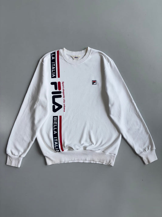 Fila Biella Italia Crewneck Sweatshirt | White | Big Logo Spellout (S)