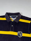 Tommy Hilfiger Striped Rugby Polo — Navy/Yellow TH Crest Patch (L)