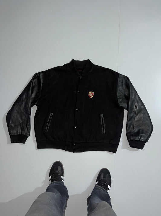 ZVintage Porsche Leather & Wool Letterman Varsity Jacket (RARE FIND) (L/XL)