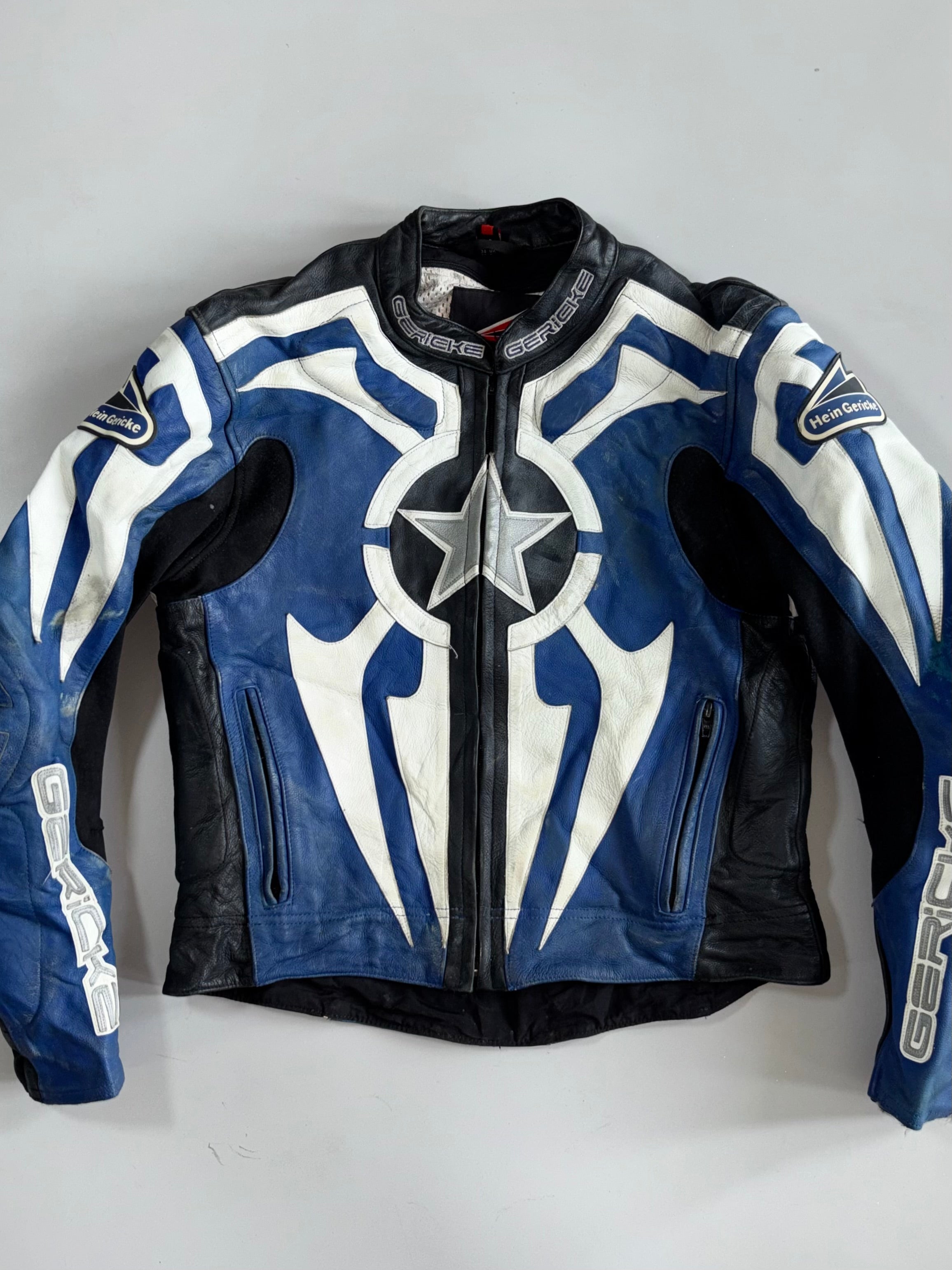 最終値下げy2k fuga gimmick riders 00s archive Hein Gericke Tribal Flame Star Graphic Racing Leather Jacket