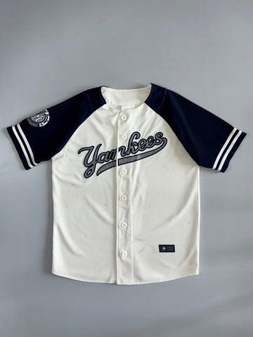 New York Yankees MLB Button-Up Baseball Jersey – Cream & Navy | Genuine Merch (L)