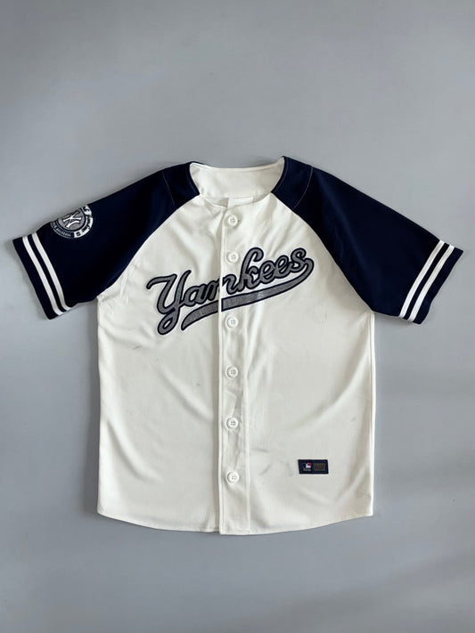 New York Yankees MLB Button-Up Baseball Jersey – Cream & Navy | Genuine Merch (L)