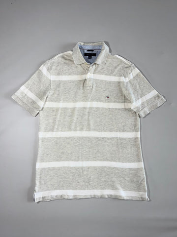 Tommy Hilfiger Grey & White Striped Classic Polo Shirt (L/XL)