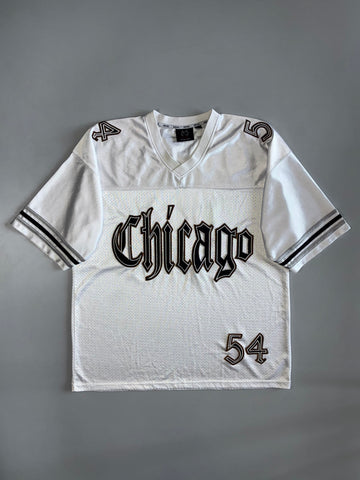 Reve Jeans “Chicago” #54 Old English Mesh Football Jersey White (2XL)