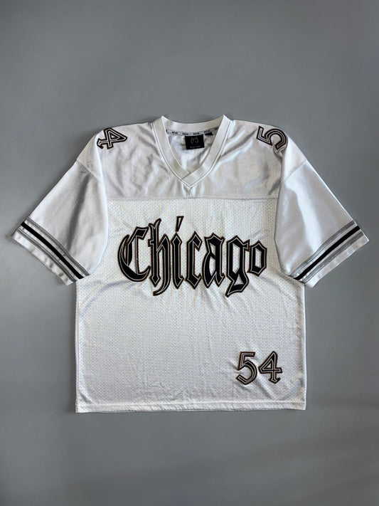 Reve Jeans “Chicago” #54 Old English Mesh Football Jersey White (2XL)