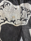 Graphic Art Print Denim Pants | Japanese Tattoo Floral Eagle Artwork Black (W:32|L:36)