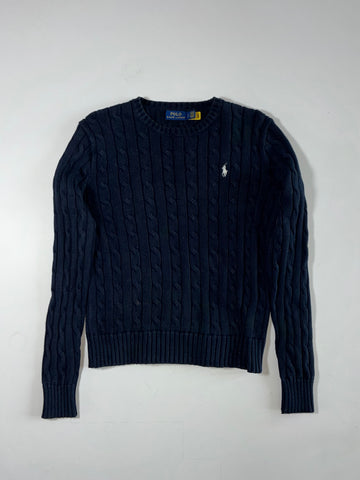 Polo Ralph Lauren Navy Cable Knit Crewneck Sweater – White Pony – (XS)
