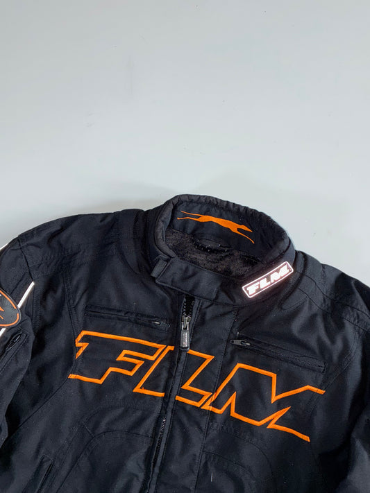 Vintage FLM Racing Technology Black/Orange Cordura Motorcycle Jacket (XL)