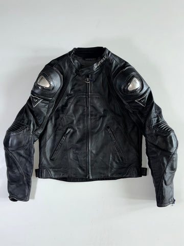 Dainese Stealth Black Genuine Leather Armoured Moto Racing Jacket PADDED (Back Hump) (M)
