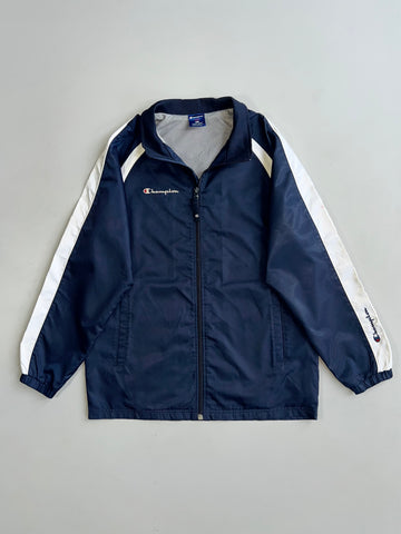 Champion Script Logo Windbreaker Jacket Mesh Lined Navy White Colorblock Size 150. (M)