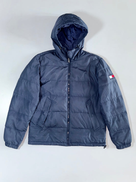 Tommy Hilfiger Flag Logo Hooded Puffer Jacket – Navy, Size (M/L)