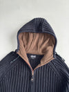 Schott NYC Chunky Rib Knit Zip-Up Hooded Sweater(M)