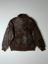 Vintage Shih Ghia Brown Leather Bomber Jacket with Detachable Fur Collar, Made in Spain (M/L)