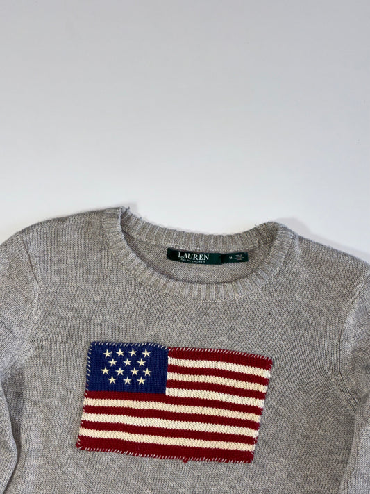 Lauren Ralph Lauren Grey American Flag Knit Sweater – Women's (XS/S)