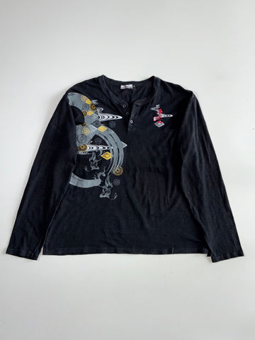 Big Train Osaka Japanese Koi & Chrysanthemum Henley Long Sleeve – Black (3XL)