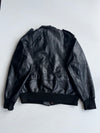 Vintage Black Leather Bomber Jacket with Snap Pockets (2Xl)
