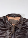 Dark Brown Leather-Look Bomber Jacket with Zip Pockets (L)