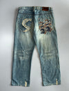 Osaka Big Train Japanese Wave Embroidery Distressed Denim (W:34 |L:41)