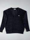 Chemise Lacoste Black V-Neck Knit Sweater with Crocodile Logo(XL)