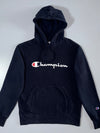 Champion Black Script Logo Pullover Hoodie – Size (M)