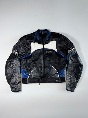 FLM Greyhound Leather Motorcycle Racing Jacket (M)