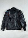Vintage 90s Dino Gallucci Black Leather Bomber Jacket – Embossed Logo, Snap Pockets (XL)