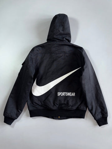 Nike Sportswear Big Swoosh Hooded Bomber Jacket Black – Faux Fur Lined (M)