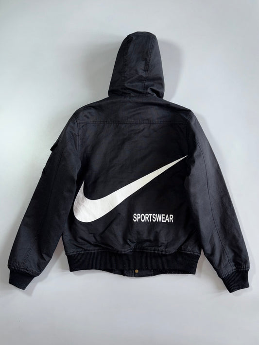 Nike Sportswear Big Swoosh Hooded Bomber Jacket Black – Faux Fur Lined (M)