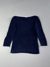 Lauren Ralph Lauren Navy Cable Knit Boat Neck Sweater with White Tipping (S)
